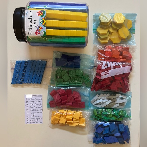 Estimation Jar with Colorful Unifix Cubes + Pattern Blocks
